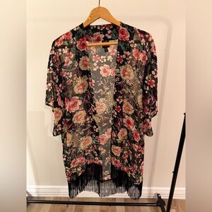 2B Bebe Floral Kimono with Fringe